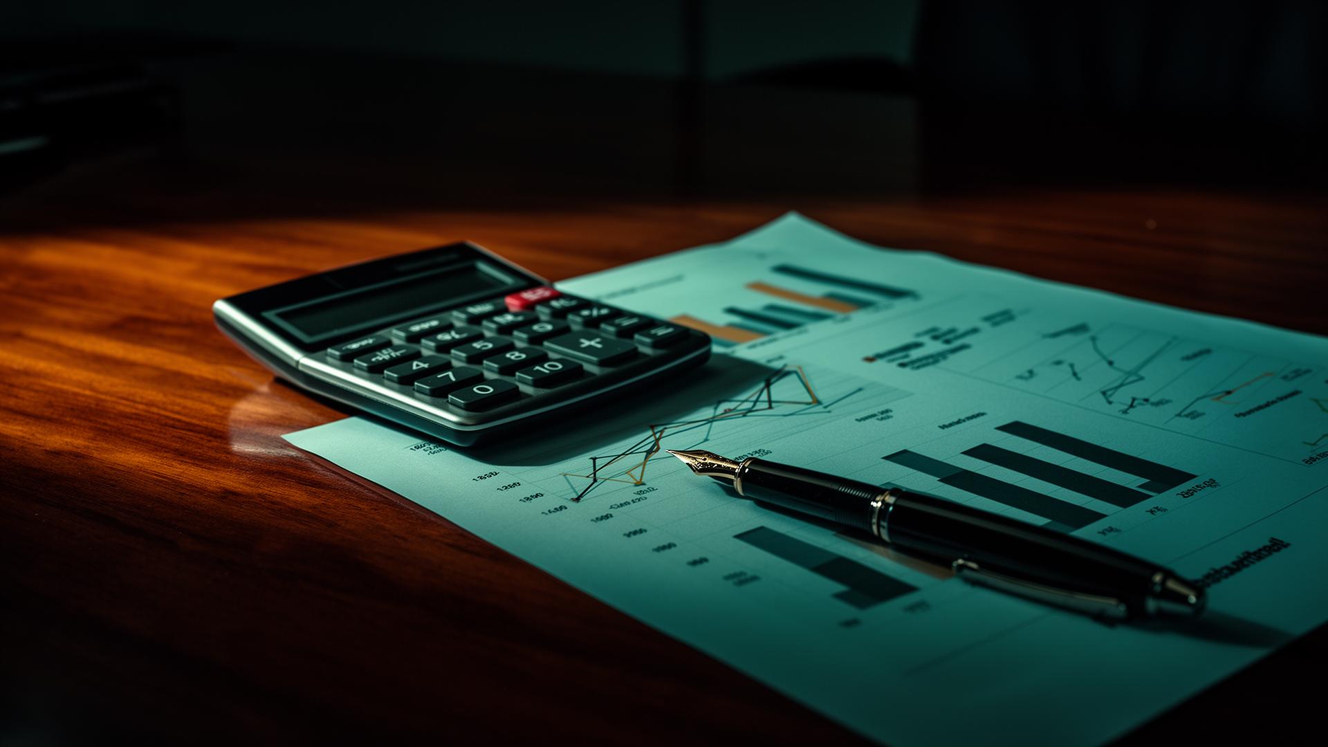 Kalkulator i raporty finansowe na biurku